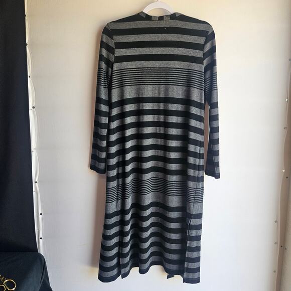 Peyton Jensen Jenny Black and Gray Striped Open Front Duster Cardigan Size M - Picture 3 of 9
